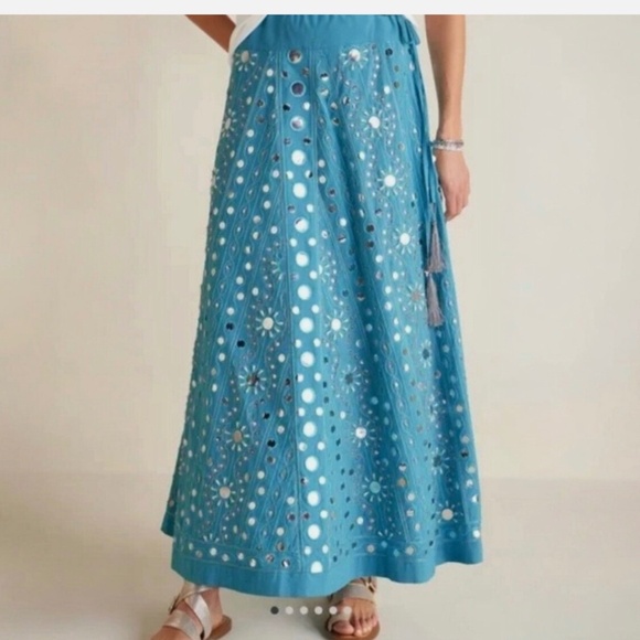 Soft Surroundings Turquoise Sequin Mirror Beaded Preciosa Maxi Skirt Size L - Picture 1 of 8